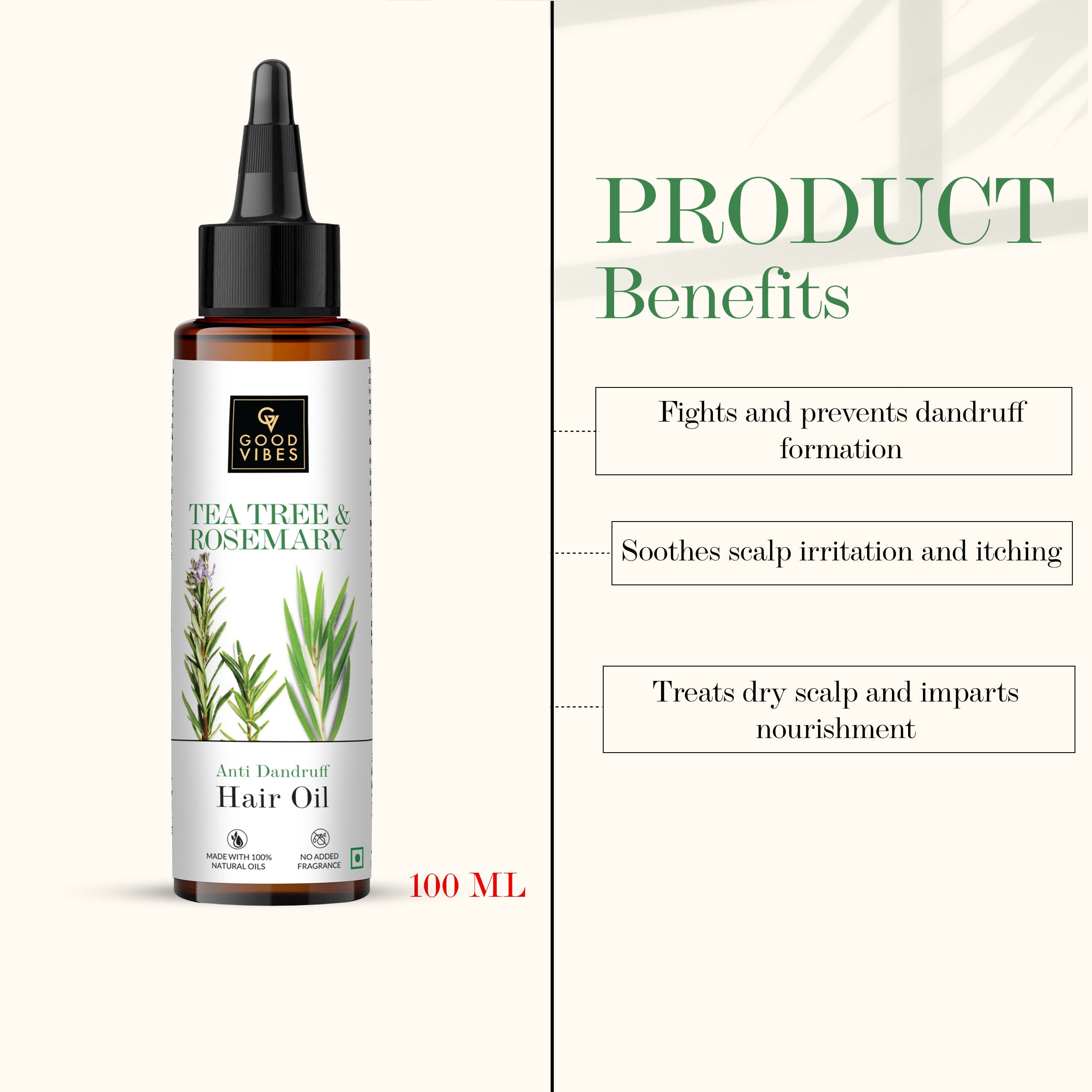 Buy Good Vibes Tea Tree &  Rosemary Anti Dandruff Hair Oil (100 ml ...
