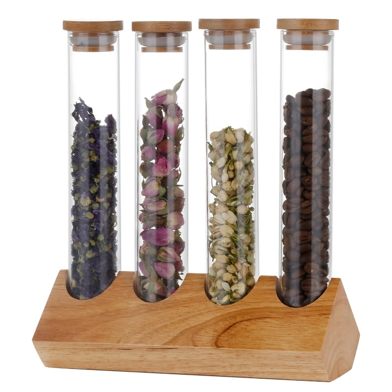 Creative Wooden Coffee Beans Flower Tea Display Rack Stand Glass Test ...