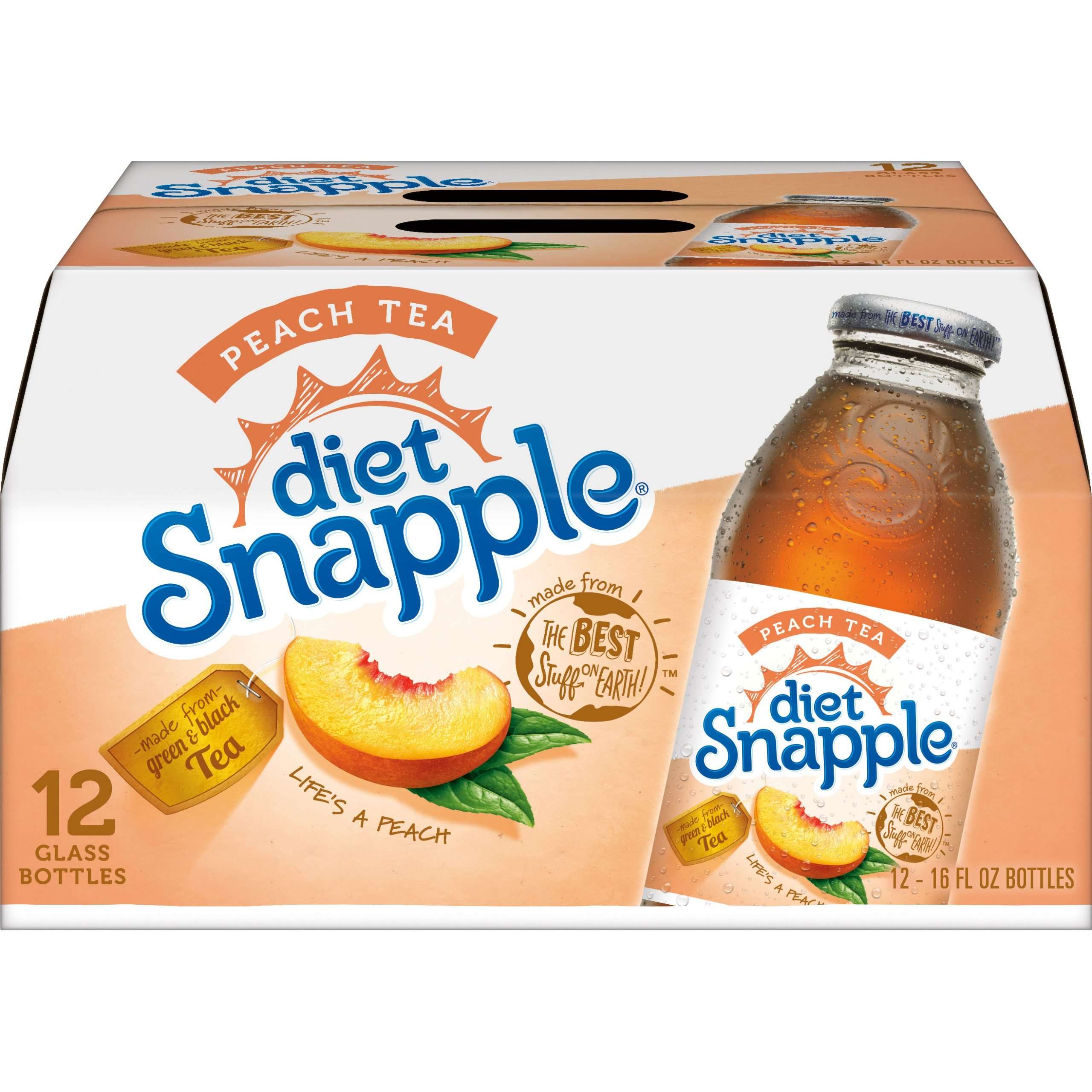 Diet Snapple Peach Tea, 16 fl oz glass bottles, 12 pack ...