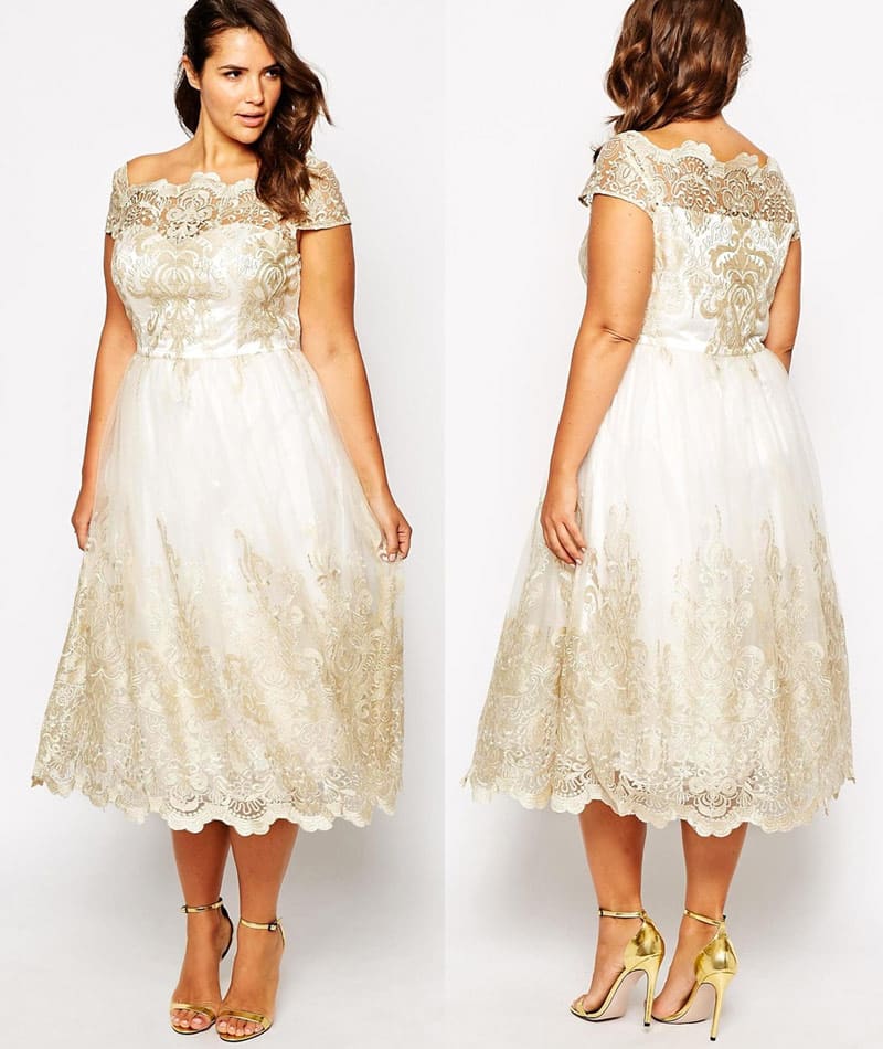 Get This Plus Size Tea Length Wedding Dress