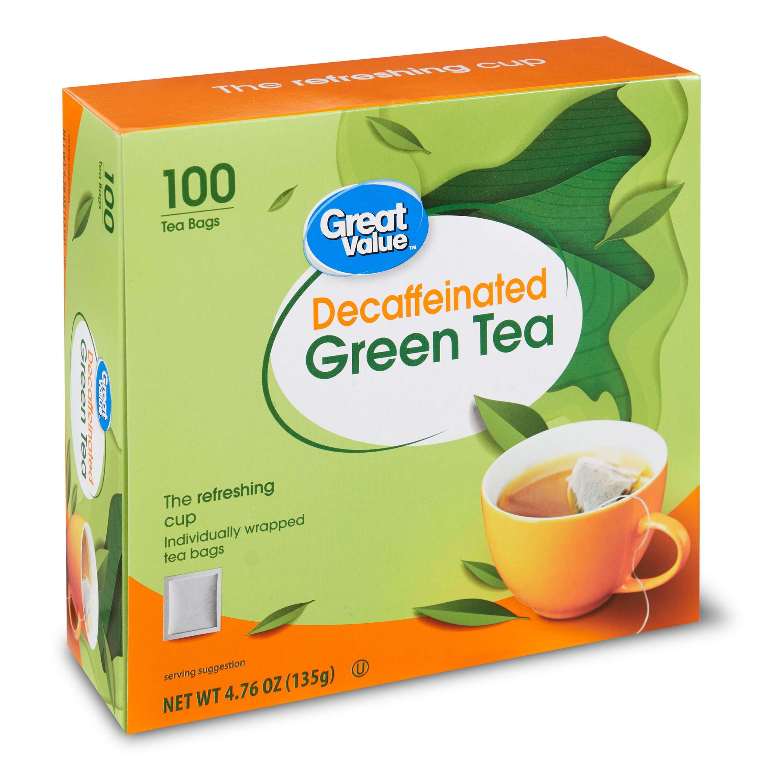 Great Value Decaffeinated Green Tea Bags, 4.76 oz, 100 Count