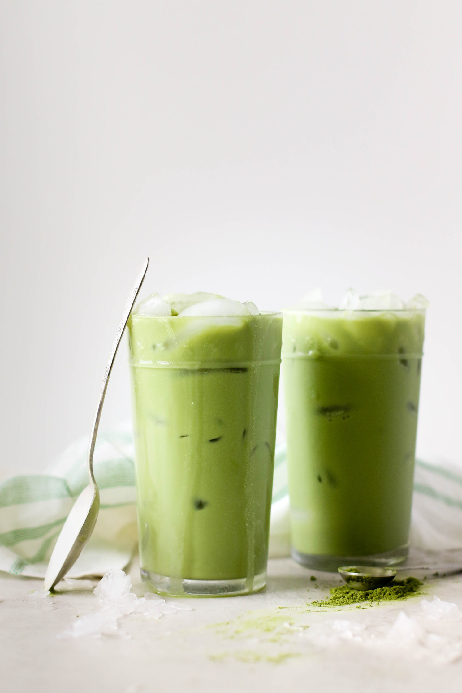 Iced Almond Matcha Latte with Coconut Butter (V, GF, OF)
