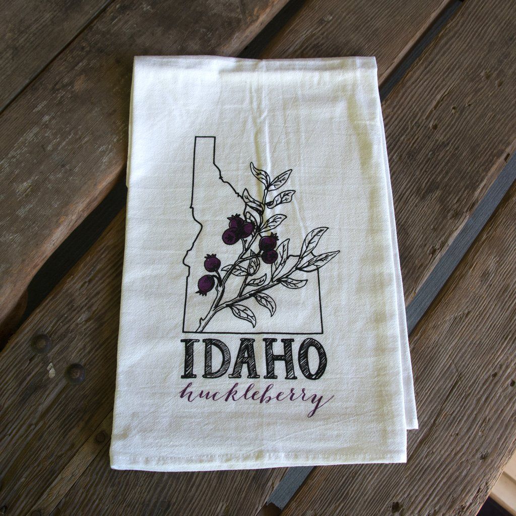 Idaho Huckleberry Screen Printed Tea Towel, flour sack towel